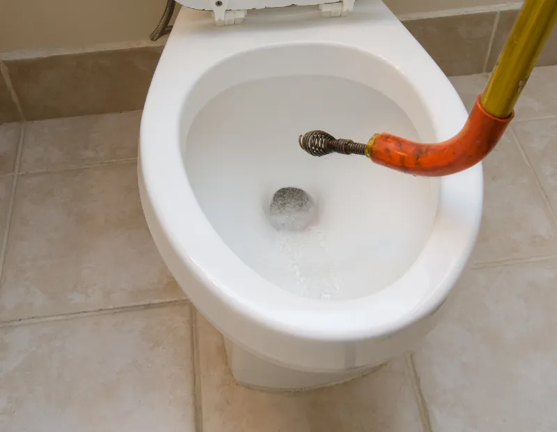 Servicio de fontanería especializado para cuartos de baño en Madrid Imagen de wc apunto de ser limpiado por fontaneros profesionales